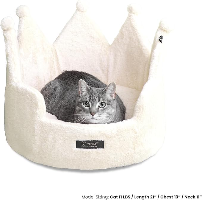 NANDOG Pet Gear Crown Cozy Round Dog and Cat Bed Collection Washable Indoor Pet Bed for Small Breeds -Soft Bed Fits in Crate or Kennel - Made of Ultra Soft Micro-Plush Material (Royal Ivory Prive 18")