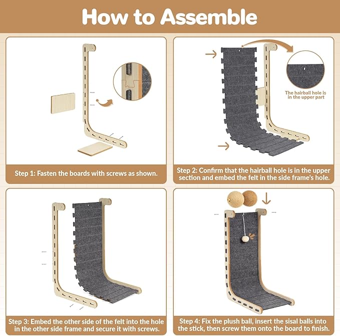 Cat Scratcher Felt Cat Scratch Pad for Cats with Sisal Balls Cat Scratching Board Large Scratchers for Indoor Adult Cat Scratching Furniture Protector Post Toy L Shape 28.4 Inch Grey