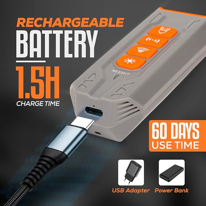 Dog Bark Deterrent Device to Stop Own or Neighbor’s Dog Barking, Biting & Fighting with Long Range – Rechargeable Ultrasonic Portable Anti Barking Device with 3X Sonic Emitters & Light (Gray)