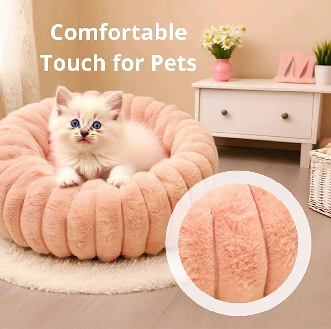 Dog Bed 24 Inch Round, Fluffy Cat Bed with Plush Comfort, Cozy Puppy Bed with Anti-Slip Bottom for Indoor Pets, Gray, Pink, Brown (Brown)