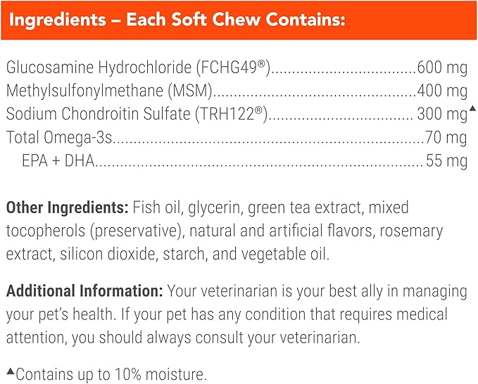 COSEQUIN Maximum Strength Joint Supplement Plus MSM & Omega-3's - With Glucosamine and Chondroitin - For Dogs of All Sizes (Soft Chews)