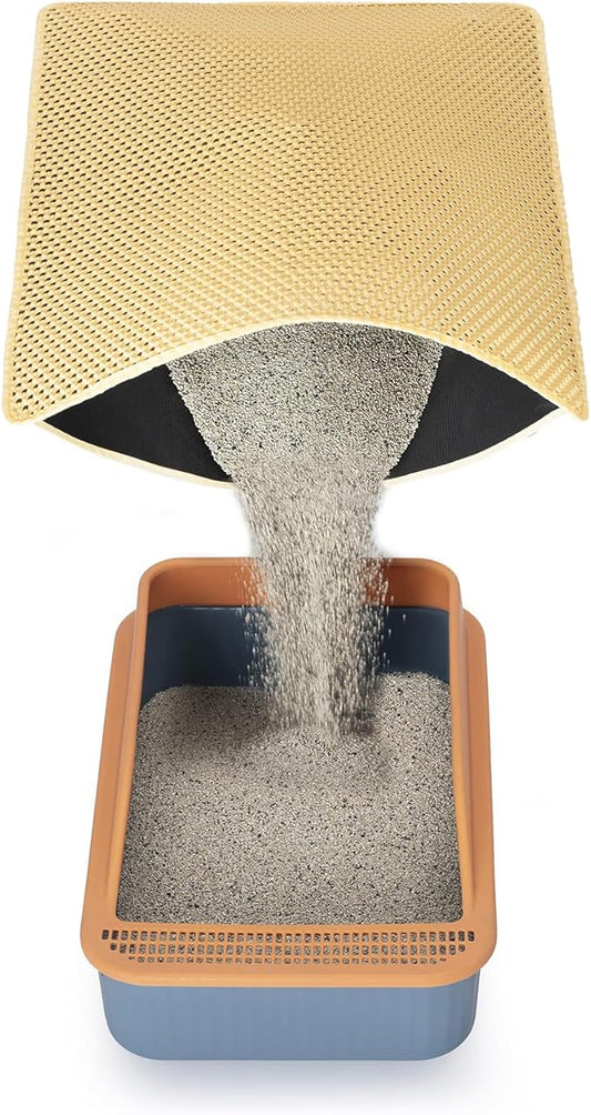 Cat Litter Mat,32"x22" Litter Box Mat,2 Layer Litter Trapping Mat for indoor cats,Litter Catcher Mats for kitty Pet,Cat Rug. Non-Slip Waterproof Urine Proof, Collapsable
