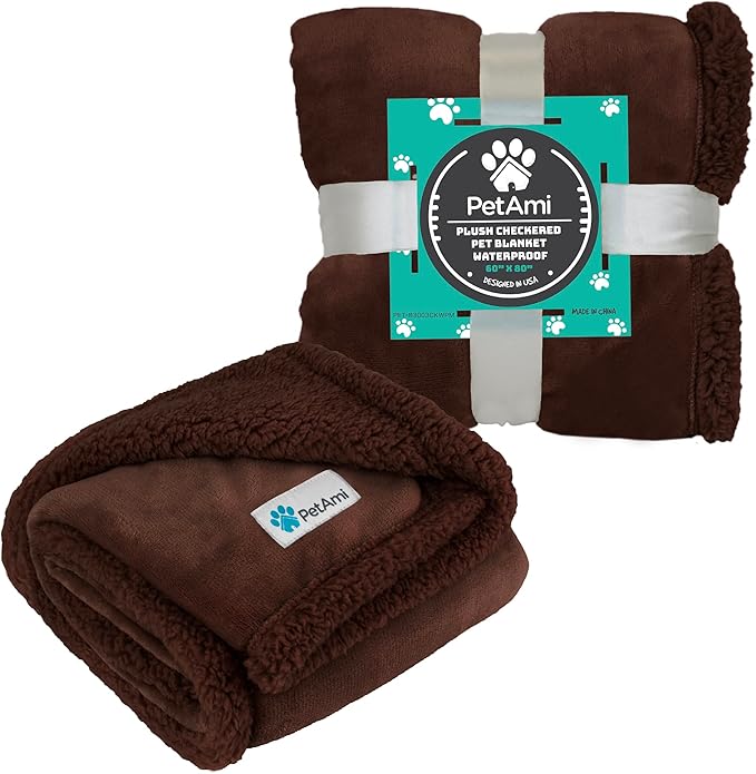PetAmi Waterproof Dog Blanket for Small Medium Dog Puppy Cat Throw for Couch Cover Leakproof Protection, Sherpa Fleece, Reversible Soft Washable 29x40 Brown Brown