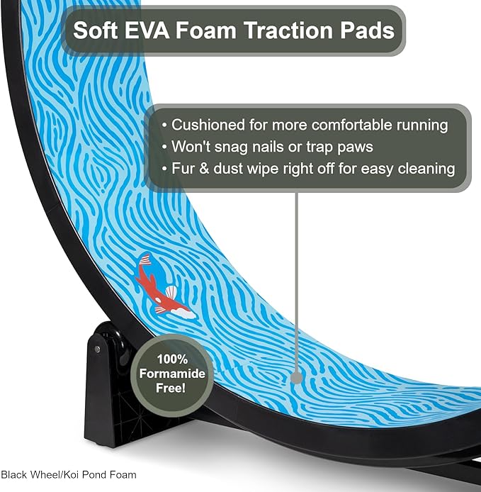 One Fast Cat - Cat Exercise Wheel - Gen. 7 - Safe 48" Diameter - Made in The USA - Black Wheel with Koi Pond Foam Traction Pads and Light-Up LED Inline Wheels