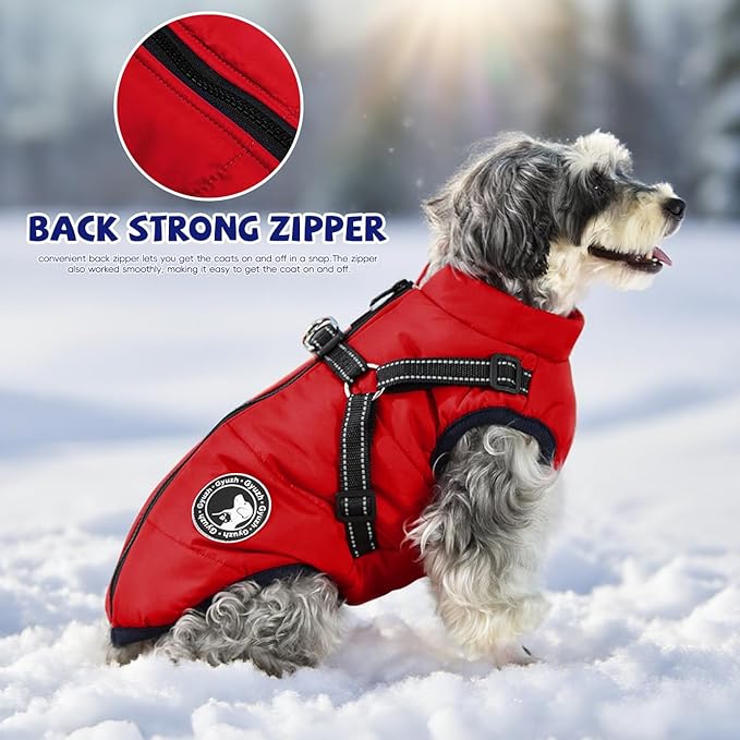 Gyuzh Dog Coat with Harness Puppy Coats Small Dog Harness Jacket Winter Waterproof Jackets for Smal Medium Large Dogs