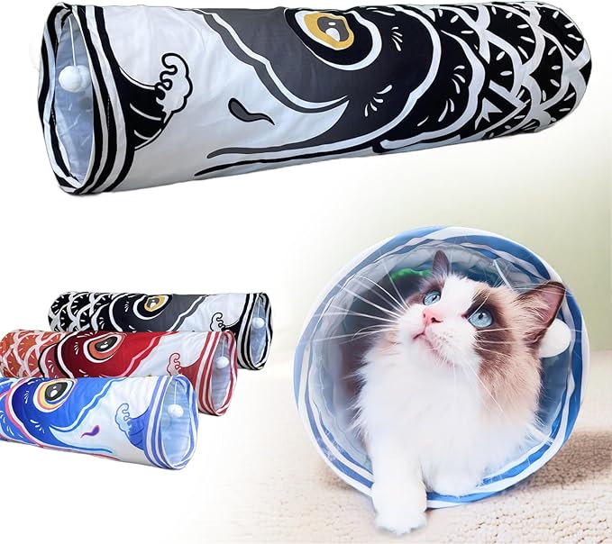 Cat Tunnel for Indoor Cats Interactive, Collapsible Tube for Cats Kittens Rabbits Puppies Crinkle Pop Up,10'' Dia, 36'' L,Black