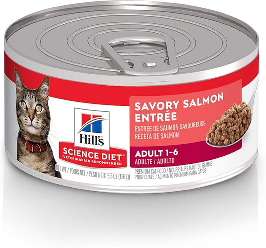 Hill's Science Diet Adult 1-6, Adult 1-6 Premium Nutrition, Wet Cat Food, Salmon Minced, 5.5 oz Can, Case of 24