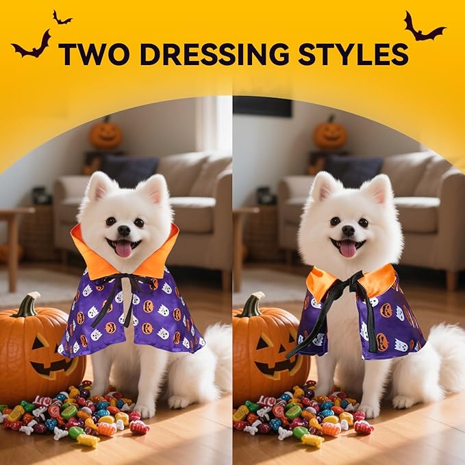 LESYPET Cat Halloween Costume Cats Pumpkin Cloak, Wizard Bandana for Puppy Cat Cosplay for Halloween, Christmas, Party