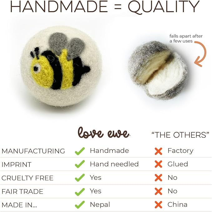 Wool Felt Balls 3 Pack Love Ewe Pet Supplies - 2 in Felted Wool Cat Toys 100% New Zealand Wools Felt Cat Toys Handmade Wools Felts Balls - Cats Felts Ball, Colorful Ball - Flower and Bee