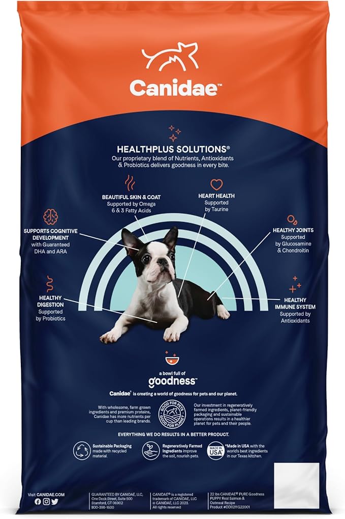 CANIDAE Pure Limited Ingredient Premium Puppy Dry Dog Food, Real Salmon & Oatmeal Recipe, 22 lbs, with Wholesome Grains