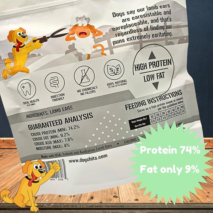 Dog Chits Lamb Ears Dog and Puppy Treats - All Natural Grain and Chemical Free Training Chews - High Protein and Low Fat - Supports Dental Health - Made in The USA - 25 Pack