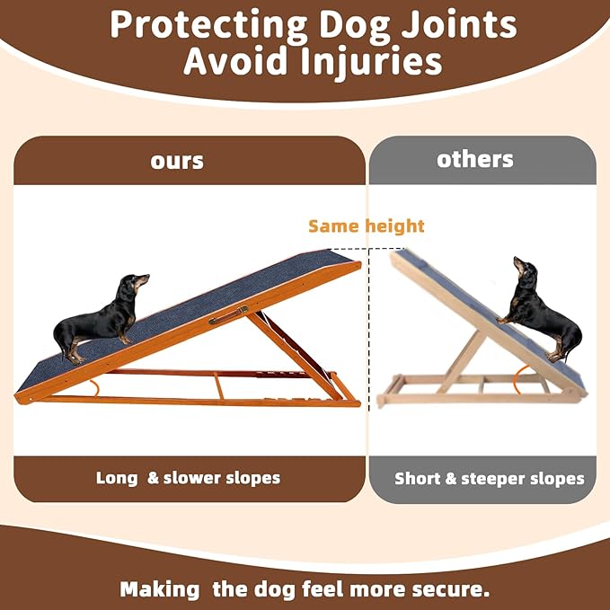 Dog Ramp for High Bed - 65" Length, Supports up to 32" Height,Includes Non-Slip Replaceable Carpet, Safety Rails &Landing Platform,Adjustable Pet Ramp for Large Dogs to Get on Bed - Koa