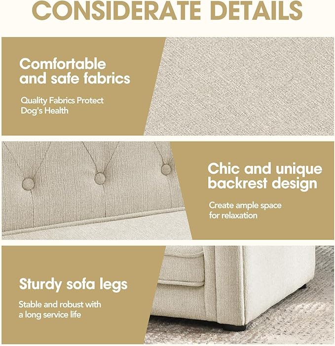 Dog Sofa Couch for Medium Dogs, 31" Memory Foam Dog Couch with Washable Fabric, Removable Cushion, Sofa Bed for Medium Dogs, Beige