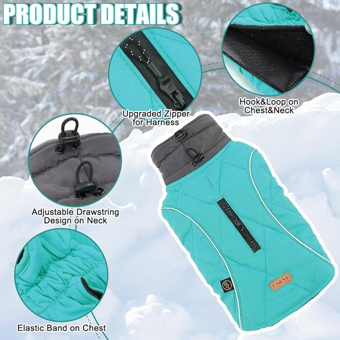 EMUST Pet Vests for Winter, Fleece Lined Dog Coat for Cold Weather Warm Dog Jackets for Small Medium Large Dogs, Pet Apparel for Cold Weather, Turquoise, XXXL