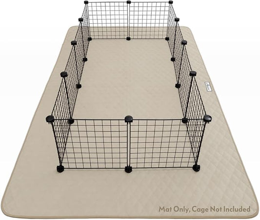 Paw Inspired Playpen Mat, Super Absorbent Fleece Cage Liner with Non-Slip Bottom, Waterproof Pet Play Pen Pad for Dogs, Rabbits, Guinea Pigs, Hamsters, Small Animals (Tan, 80x50 Inch Rectangular)