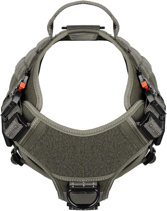ICEFANG Tactical Dog Harness, X-Large Size,2X Metal Buckle,Working Dog MOLLE Vest with Handle,No Pulling Front Leash Clip,Hook and Loop Panel (Green,XL (Pack of 1))