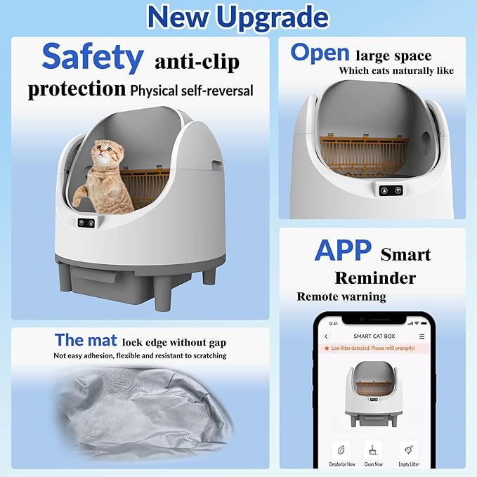 Self Cleaning Litter Box, Cat Litter Box Automatic Cleaning with APP Control, Eco-Friendly Odorless Waste Treatment with Bags Included, Large Waste Bin, Open-Top