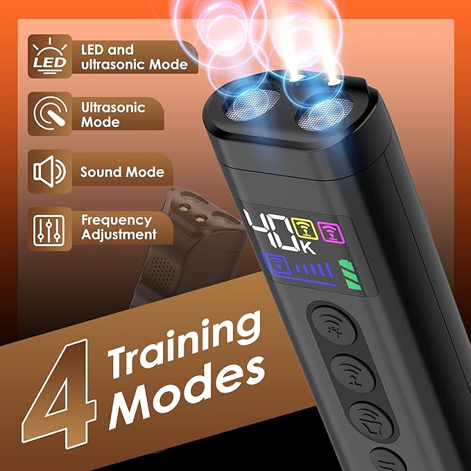 Dog Bark Deterrent Device – 65FT Range Anti Barking Device for Dogs, Stops Neighbor’s Dog Barking with 3 Ultrasonic Frequencies (25/30/40kHz) & 5 Sound Modes, for Indoor & Outdoor Training