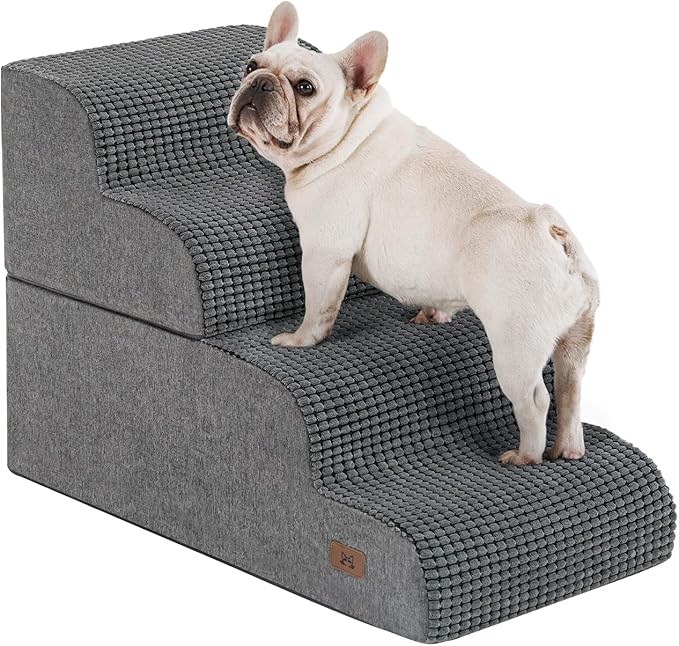 Dog Step for Bed, Dog Stair 4-Step 35D Pet Stair 19.7" H for High Bed or Sofa Non-Slip Balanced Pet Step Indoor, Grey