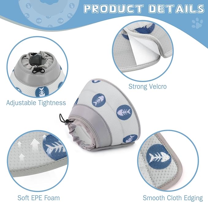 Cat Cone Collar Soft Elizabethan Collar for Surgery Recovery - Adjustable for Small and Large Cats Kittens to Stop Licking