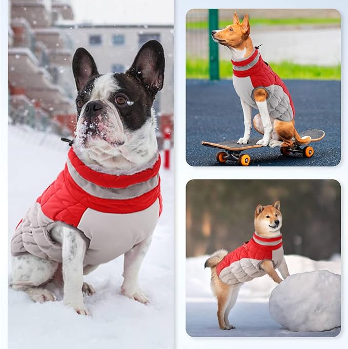 Dog Jackets for Large Dogs, Large Dog Winter Coat, Pet Cold Weather Coats, XXXL Pet Jacket with D-Ring, Waterproof Coat with Back Zipper, Snowsuit Labrador German Shepherd Doberman,Red,XXXL