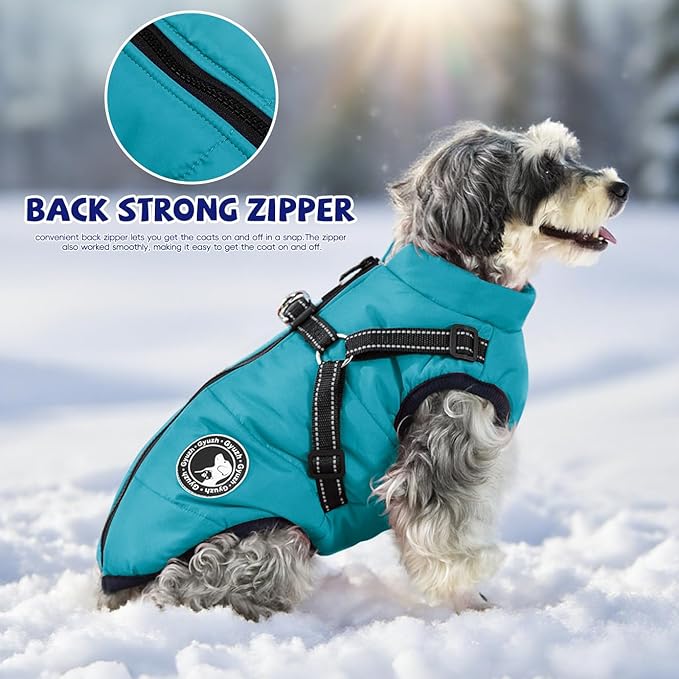 Gyuzh Dog Coat with Harness Puppy Coats Small Dog Harness Jacket Winter Waterproof Jackets for Smal Medium Large Dogs