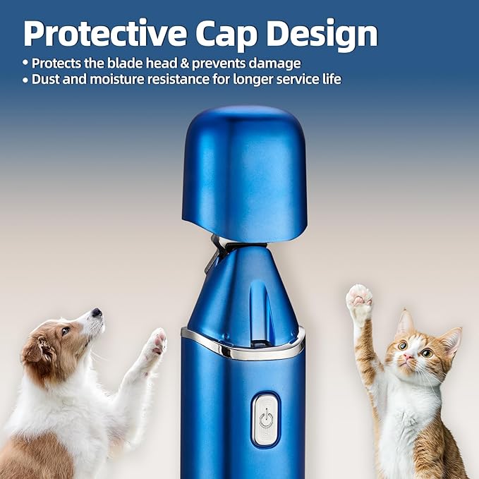 Dog Paw Trimmer with Protective Cap, Low Noise Dog Clippers for Grooming with LED Light Rechargeable Corldless Precision Trimmer for Large/Small Pet Paws, Ears, Face, Jewel Blue