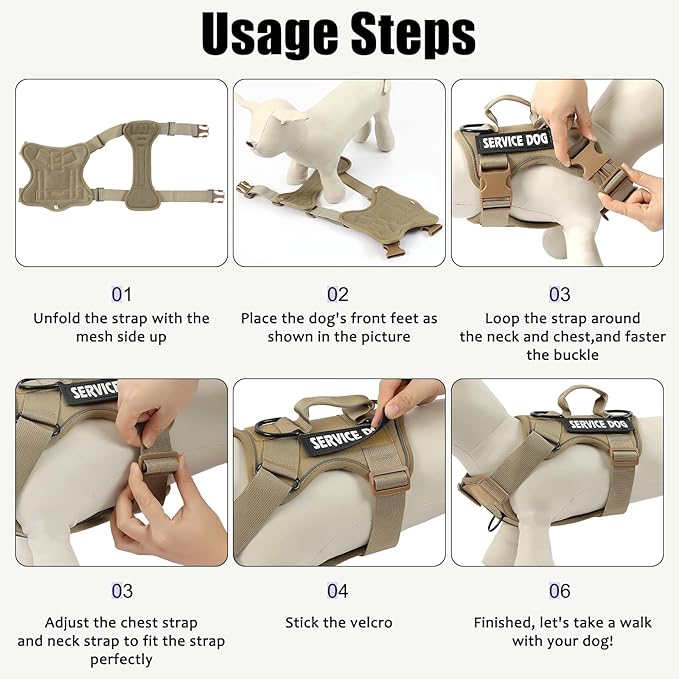 Demigreat Service Dog Harness, Reflective Dog Vest Harness with 5 PCS Patches, Adjustable Soft Oxford Pet Harness, Inner Layer Mesh, Easy to Control for Small Medium Large Dogs