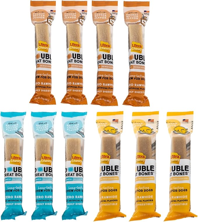 Ultra Chewy Peanut Butter, Chicken, Bacon and Cheese Flavors: Long-Lasting Treats Made in USA for Large and Small Breeds, Highly Digestible, for Aggressive Chewers (Favorite Flavors, 10 Count)