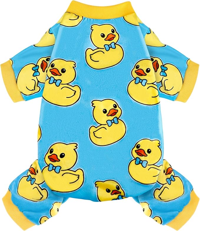 Dog Pajamas Soft Lightweight Dog Onesies Outfit Clothes for Small Medium Large Puppy Pjs for Pet Boys Girls Dogs Cats (S (Back: 10",Chest: 14", Neck: 9.5"), Yellow Duck)