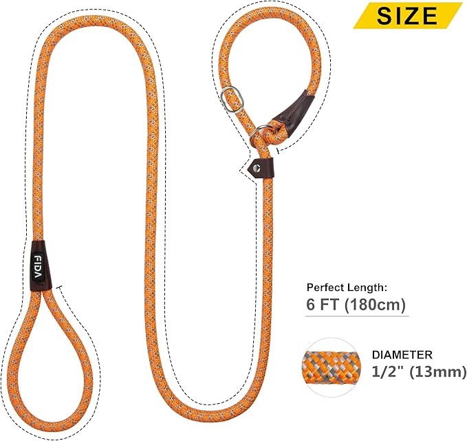 Fida Durable Slip Lead Dog Leash Bulk Pack of 5, Heavy Duty 1/2" x 6 FT Comfortable Strong Rope Slip Leash for Large, Medium Dogs No Pulling Pet Training Leash with Highly Reflective (Orange)