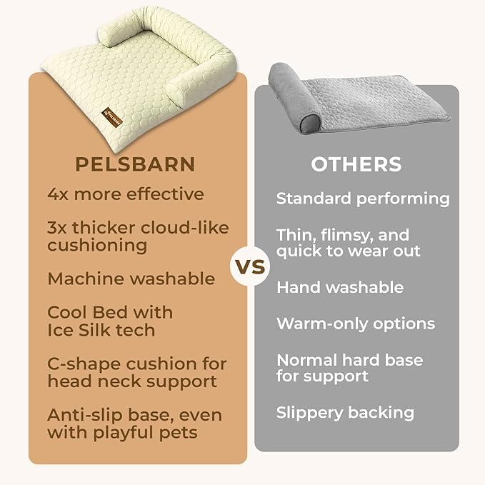 Pelsbarn Cooling Dog Bed - Ice Silk Summer Comfort, Self Cooling, Non-Slip Dog Cover, Durable & Washable, Bed for Medium to Large Dogs 86x86 cm, Support Shelter Dogs with Every Purchase (Beige)