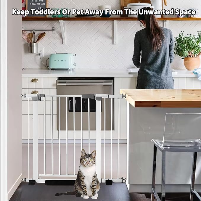 30 Inch Tall Cat Pet Gate Baby Gate Auto Close Pet Gate Adjustable 29.92""-57.48"" Wide Pressure Mounted Walk Through Swing Safety Pet Gates Child Gate (29.92""-57.48"" Wide), White