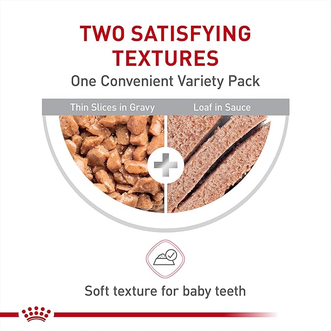 Royal Canin Feline Health Nutrition Kitten Thin Slices in Gravy and Loaf in Sauce Variety Pack Cat Food, 3 oz (Pack of 12)