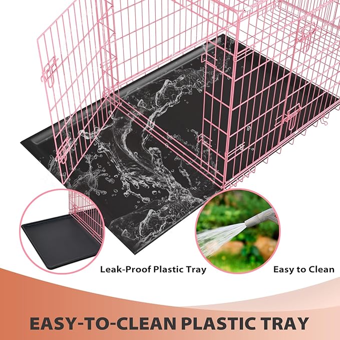 BestPet 30 Inch Dog Crates for Small Medium Dogs Folding Metal Wire Crates Dog Kennels Outdoor and Indoor Pet Dog Cage Crate with Double-Door,Divider Panel, Removable Tray and Handle,Pink
