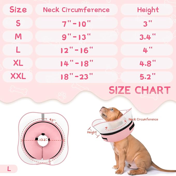 Supet Raised Inflatable Dog Cone Collar to Stop Licking, Soft Dog Cone Alternative After Surgery, Pet Neck Donut Collar for Small Medium Large Dogs
