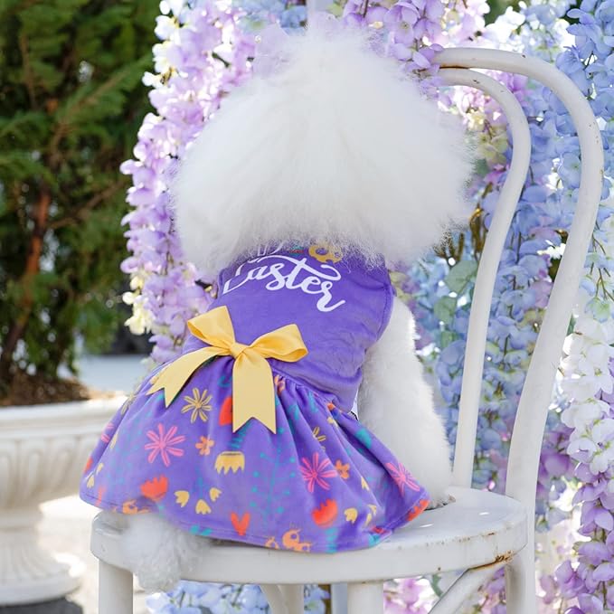 CuteBone Easter Dog Dress Velvet for Small Dogs Girl Flower Skirt Puppy Dresses Purple Dog Clothes CVA16S-D