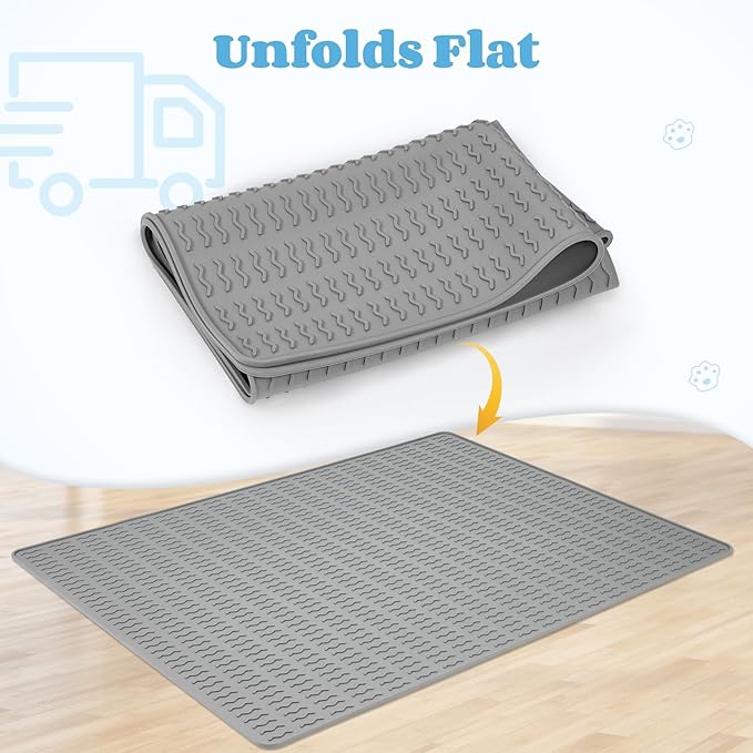 Cat Litter Mat,47x35in Extra Large Litter Mats Silicone,Waterproof Floor Litter Box Mat Indoor,Jumbo Washable Cats Litter Mat Litter Trapping Mat Easy Clean XXL(Grey)