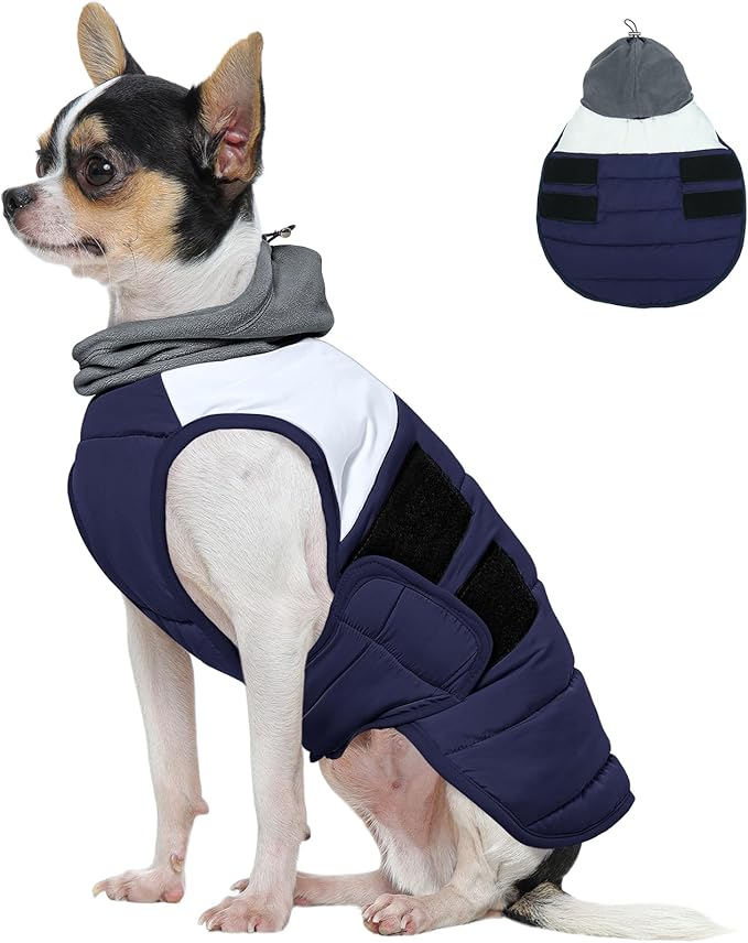 FUAMEY Dog Coats for Winter Navy S, Warm Jacket Small Dogs Quick On for Winter Walks, High Collar Keeps Neck Warm Outside,(S-Navy)