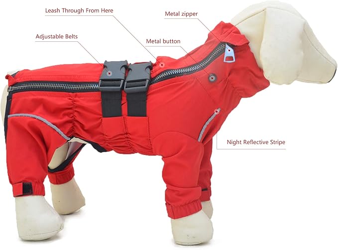 Dogs Waterproof Jacket, Lightweight Waterproof Jacket Reflective Safety Dog Raincoat Windproof Snow-Proof Dog Vest for Small Medium Large Dogs Red XS