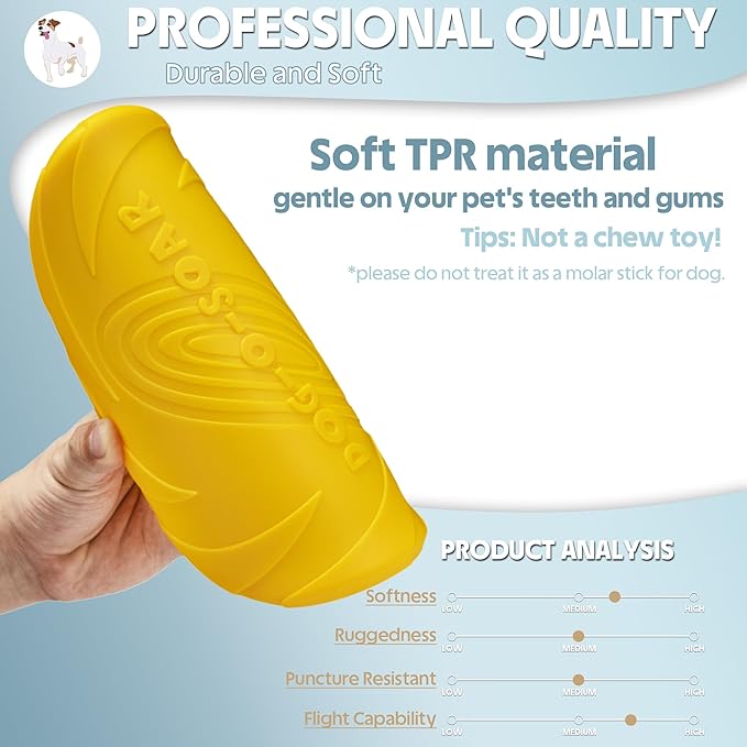 Indestructible Flying Disc, Interactive Flyer Toy for Small Medium Large Dogs, Soft Lightweight Catch and Fetch Toy, Floats in Water & Safe on Teeth, 9.05 Inch (Yellow, 1Pcs)