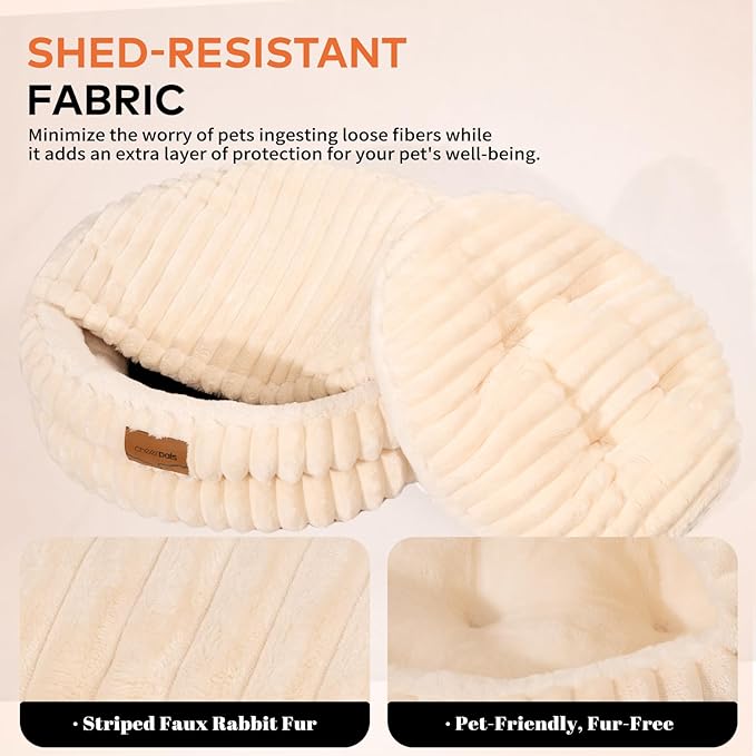 CHEERPALS Cat Bed Cave for Indoor Cats, Washable Round Cat Bed Soft Fluffy Pet Bed for Kitty, Puppy and Small Dog(White)