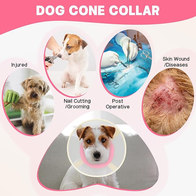 Soft Dog Cone Collar to Stop Licking-Adjustable Comfortable Mesh Recovery Collar After Surgery for Small or Miniature Dogs, Alternative to Plastic Elizabethan Collar for Neuter Incision Care (Pink,L)