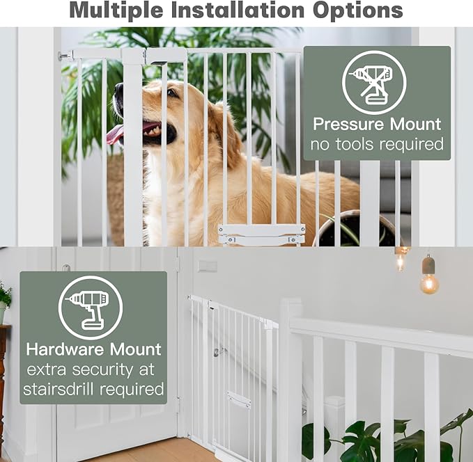 37 Inch Tall Baby Gate with Cat Door, Adjustable 29.55" and -40.55" Wide Auto Close Dog Gate Pressure Mounted Safety Pet Gate for Stairs, Doorway, House