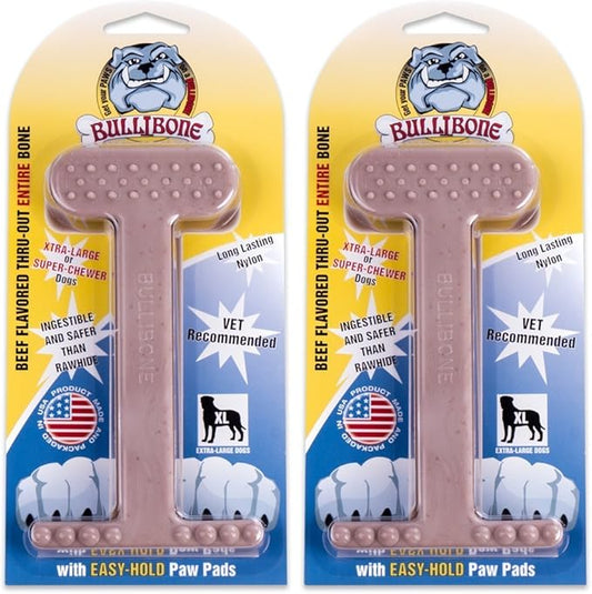 Bullibone Nylon Dog Chew Toy Nylon Bone - Improves Dental Hygiene, Easy to Grip Bottom, and Permeated with Flavor (Beef, XL - 2 Pack)