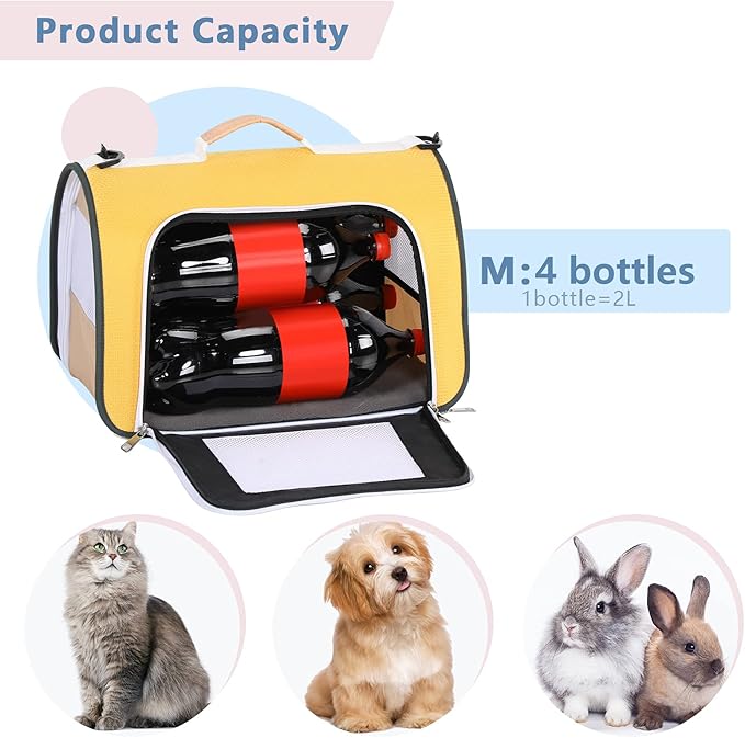 A4Pet Airline Approved Pet Carrier, Suitable for Cats, Puppies Under 18 lbs, Soft-Sided Dog Travel Carrier Collapsible and Easystore, 17" x 11" x 11", Yellow & Black