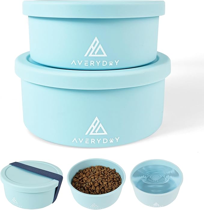 AVERYDAY 50 Oz Travel Dog Bowls with Lids, 2-in-1 Portable Pet Bowls for Food and Water, Leakproof Travel Dog Food & Water Bowl for Outdoor, Camping, Travel Dog Feeding Bowl, Daycare Pet Bowls
