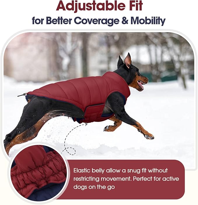 QBLEEV Reversible Dog Puffer Coat, Waterproof Warm Vest for Dogs, Windproof Padded Jacket for Small Dogs, Adjustable Puppy Winter Coats, Snow Cold Weather Coats for Chihuahua Yorkie, Wine Red, XS