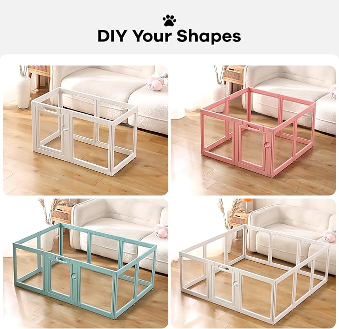 Clear Acrylic Dog Playpen Indoor, Puppy Cat Small Pet Play Pen, Pet Cat Foldable Playpen for Rabbits, Dog Fence Crate Kennel Whelping Cage (Pink, 8 Panel)