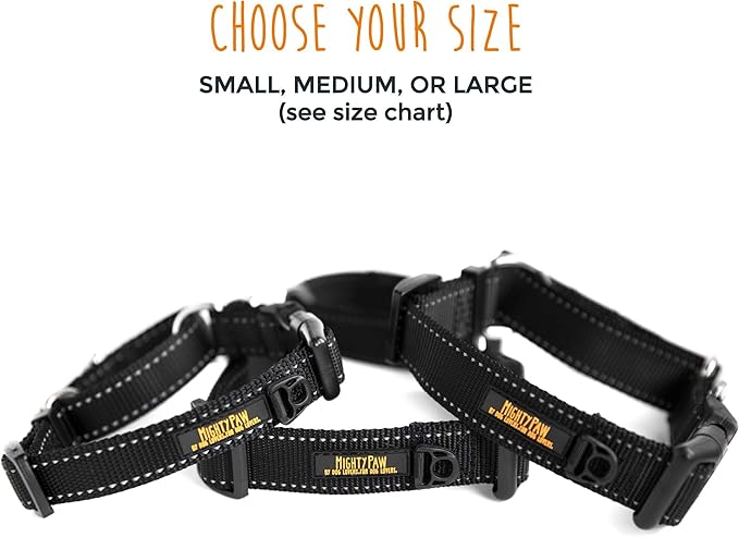 Mighty Paw Martingale Nylon Training Collar - Martingale Collar Dog - Limited Slip Design for Controlled Training - Reflective Stitching for Safety - Black Collars - Medium Size